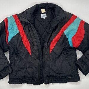 Vintage 90s Edelweiss Ski Jacket Mens Large Black Colorblock Quilted Zip Retro